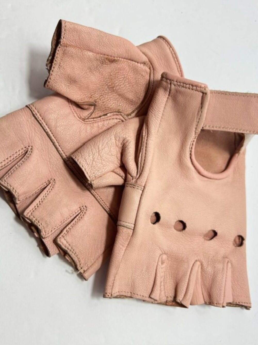 Ladies Pink Leather Fingerless Biker Gloves Motorcycle Riding Large